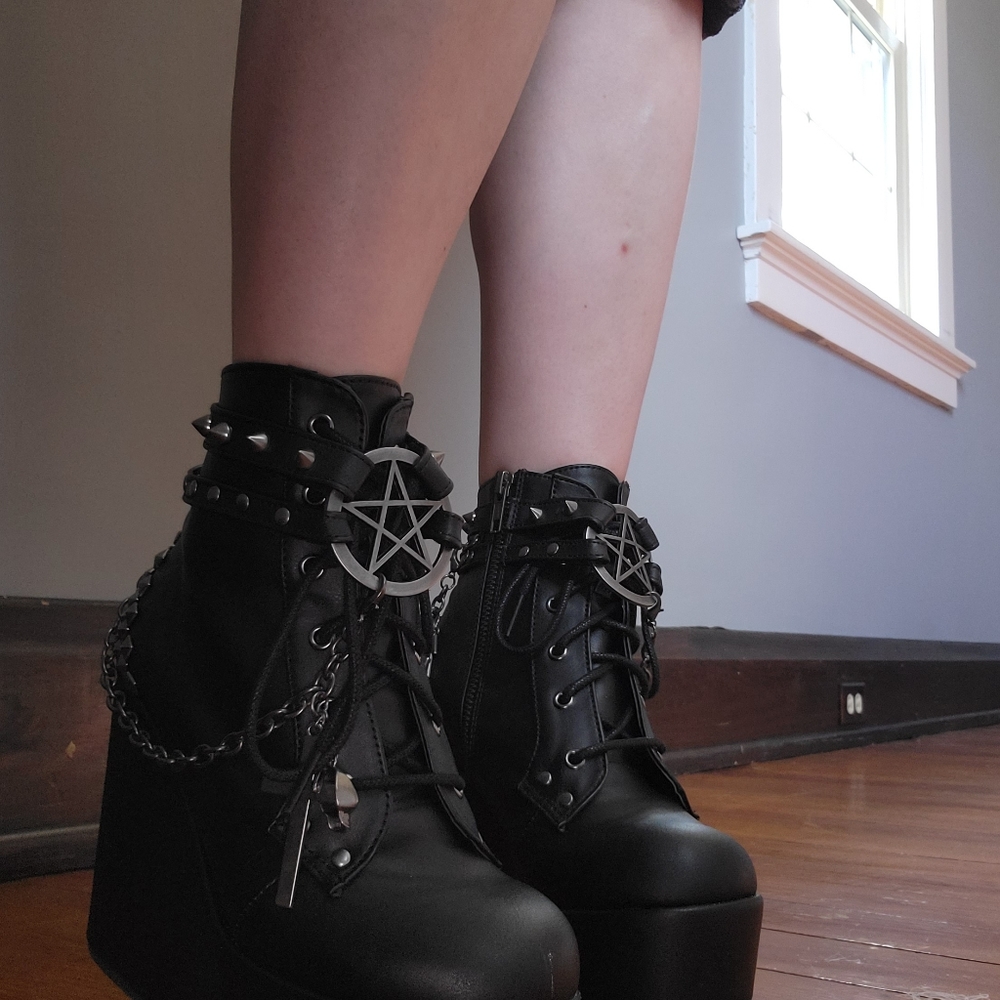 Demonia platform wedge booties worn a couple times